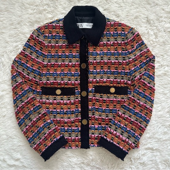 Zara Jacket Textured Cardigan Cropped Blazer Bloggers Favorite Multicolor Sz XS - Picture 3 of 13